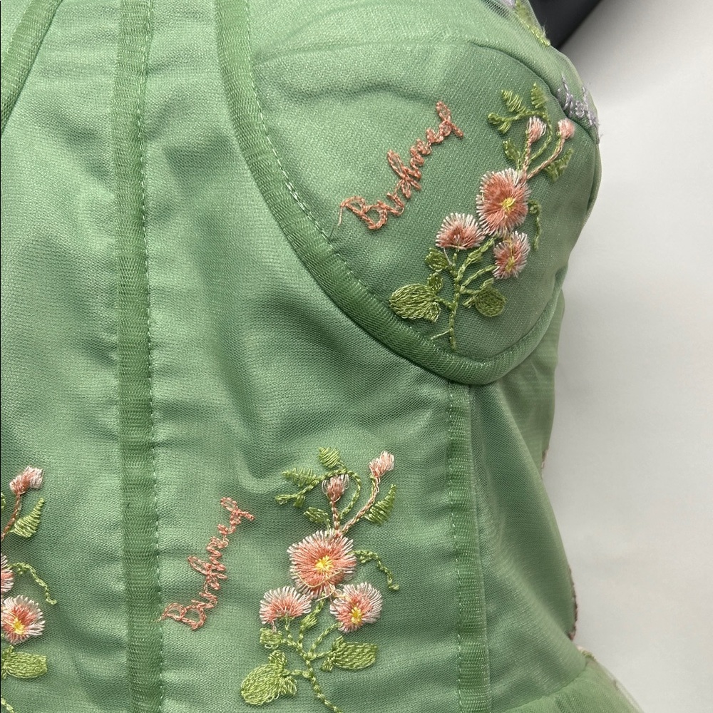 Green Strapless Floral Dress fairy cottage core 16W corset top flower embroidery - Picture 6 of 10